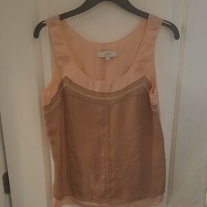 Ann Taylor LOFT Camu Peach & Brown  Sleeveless Tank with Embellished Trim